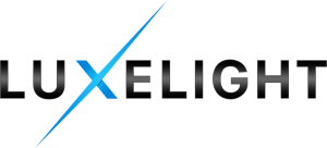 Luxelight logo black with blue x on transparent background